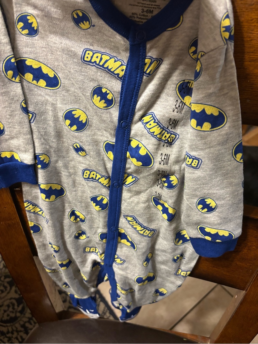 Batman Gray, Blue and Yellow Baby Footed One-Piece